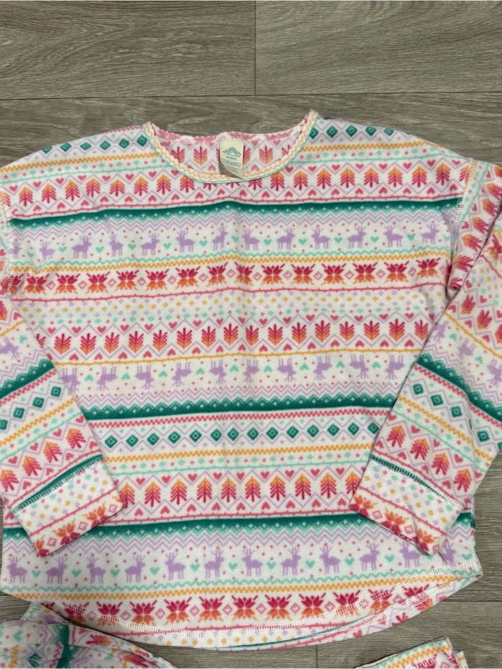 Eddie Bauer Coral Mountain Graphic & Cream Fair Isle Pajama Set  Girls Size 10